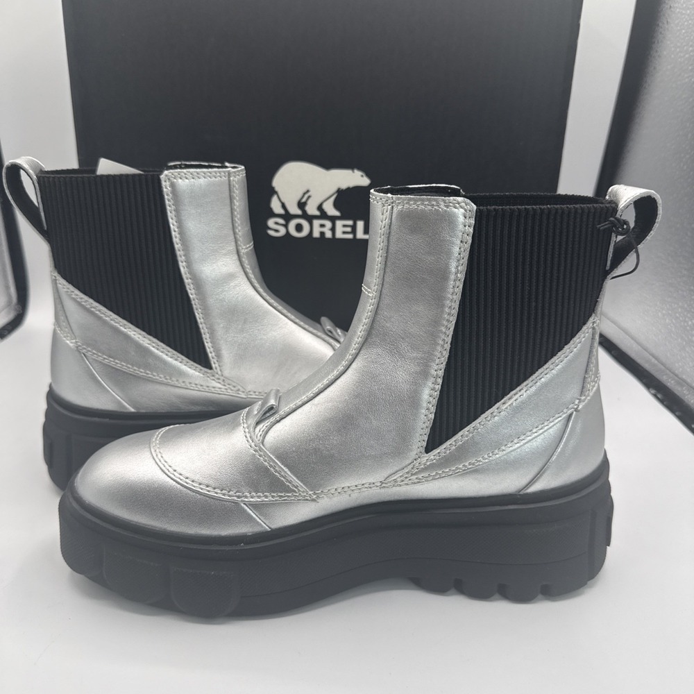 Sorel CARIBOU X Waterproof Platform Chelsea Ankle Silver Boot Size 8 Women NEW - Picture 5 of 7